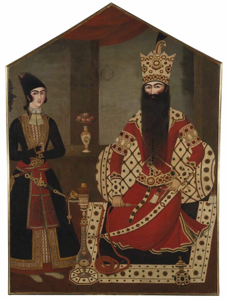 ۱- فتحعلی‌شاه و شاهزاده جوان،  منسوب به‌مهرعلی، رنگ و روغن، ۱۸۲۰م./۱۲۳۵ق. [حراجی کریستیز]